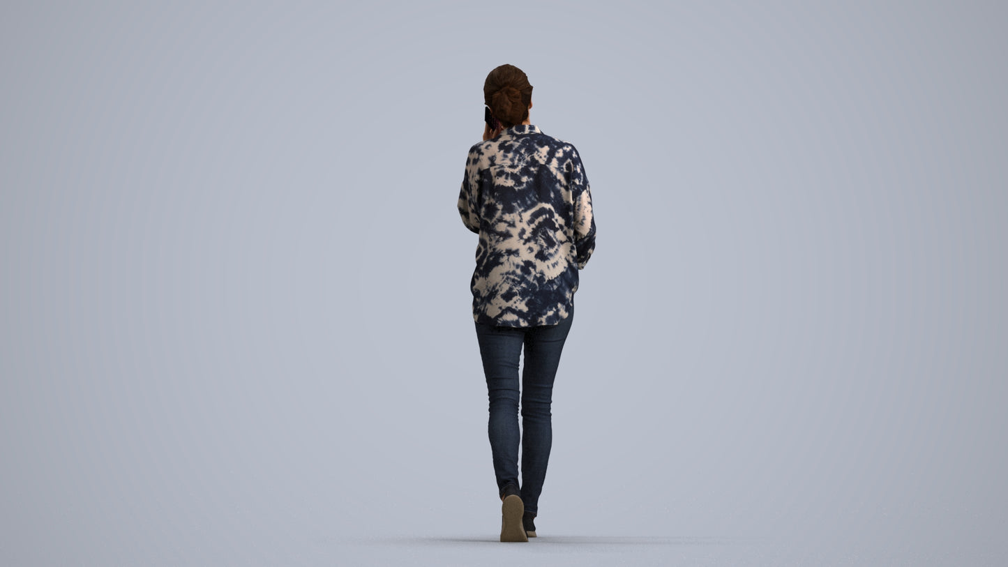 realistic 3D human woman casual walking, archviz people FBX OBJ for Blender, front view render