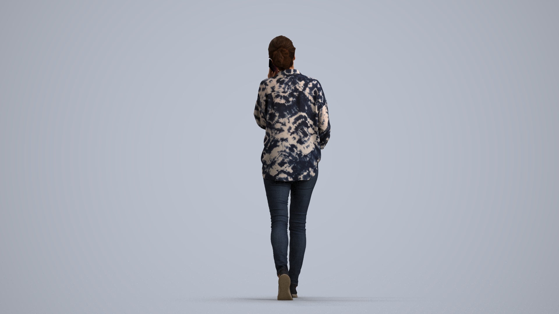realistic 3D human woman casual walking, archviz people FBX OBJ for Blender, front view render