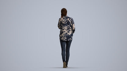 realistic 3D human woman casual walking, archviz people FBX OBJ for Blender, front view render