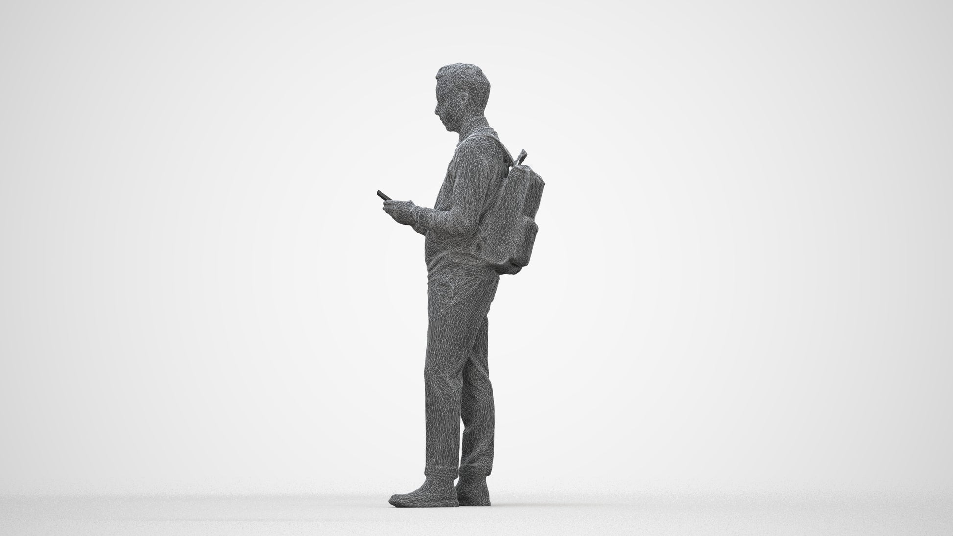 3D people model man casual standing, scanned human for 3ds Max rendering, wireframe back view
