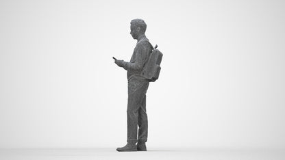 3D people model man casual standing, scanned human for 3ds Max rendering, wireframe back view