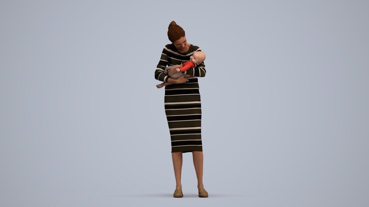 3D human model girl casual kids, photogrammetry scanned person for archviz, standing pose render