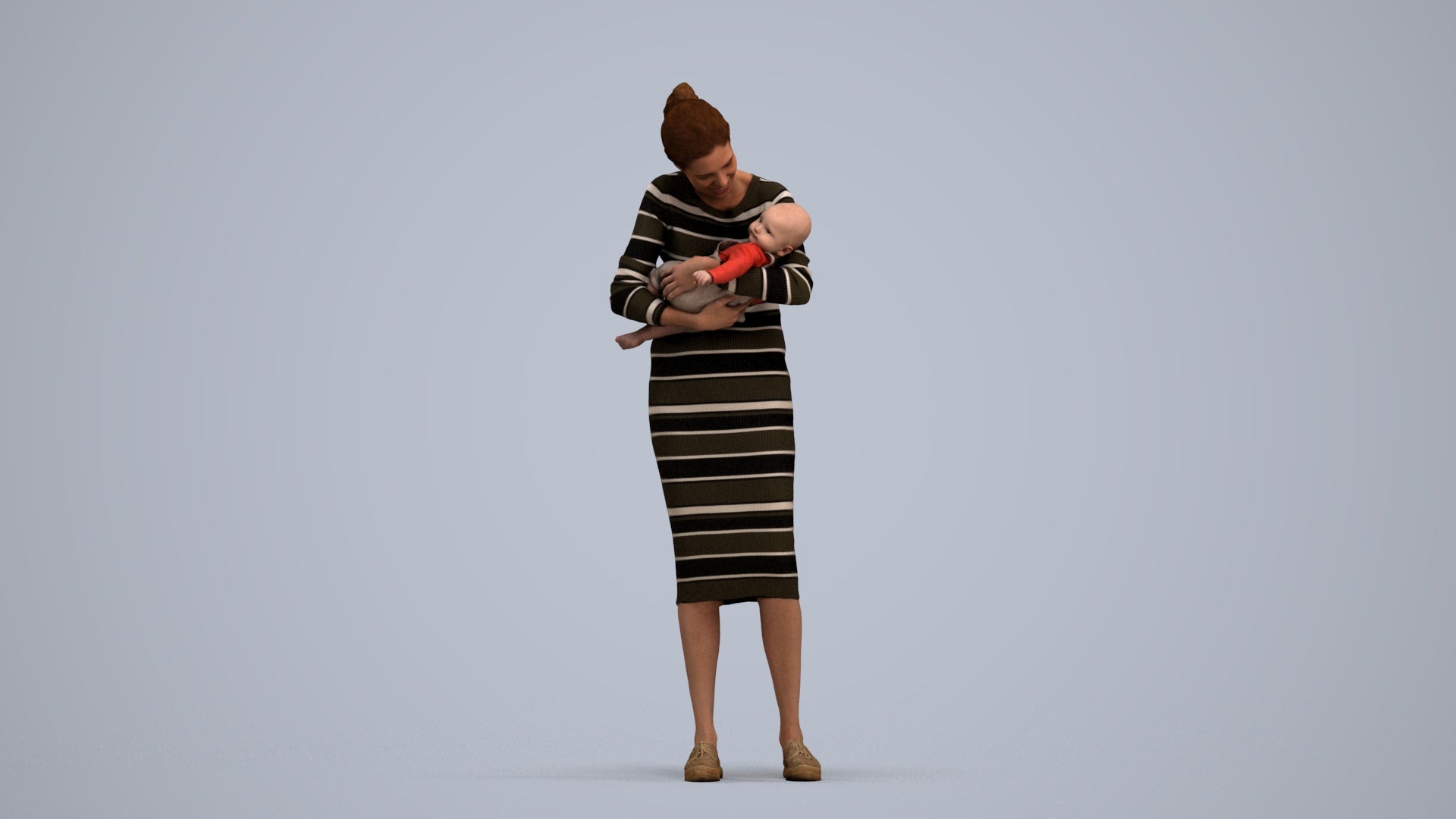3D human model girl casual kids, photogrammetry scanned person for archviz, standing pose render