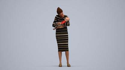 3D human model girl casual kids, photogrammetry scanned person for archviz, standing pose render