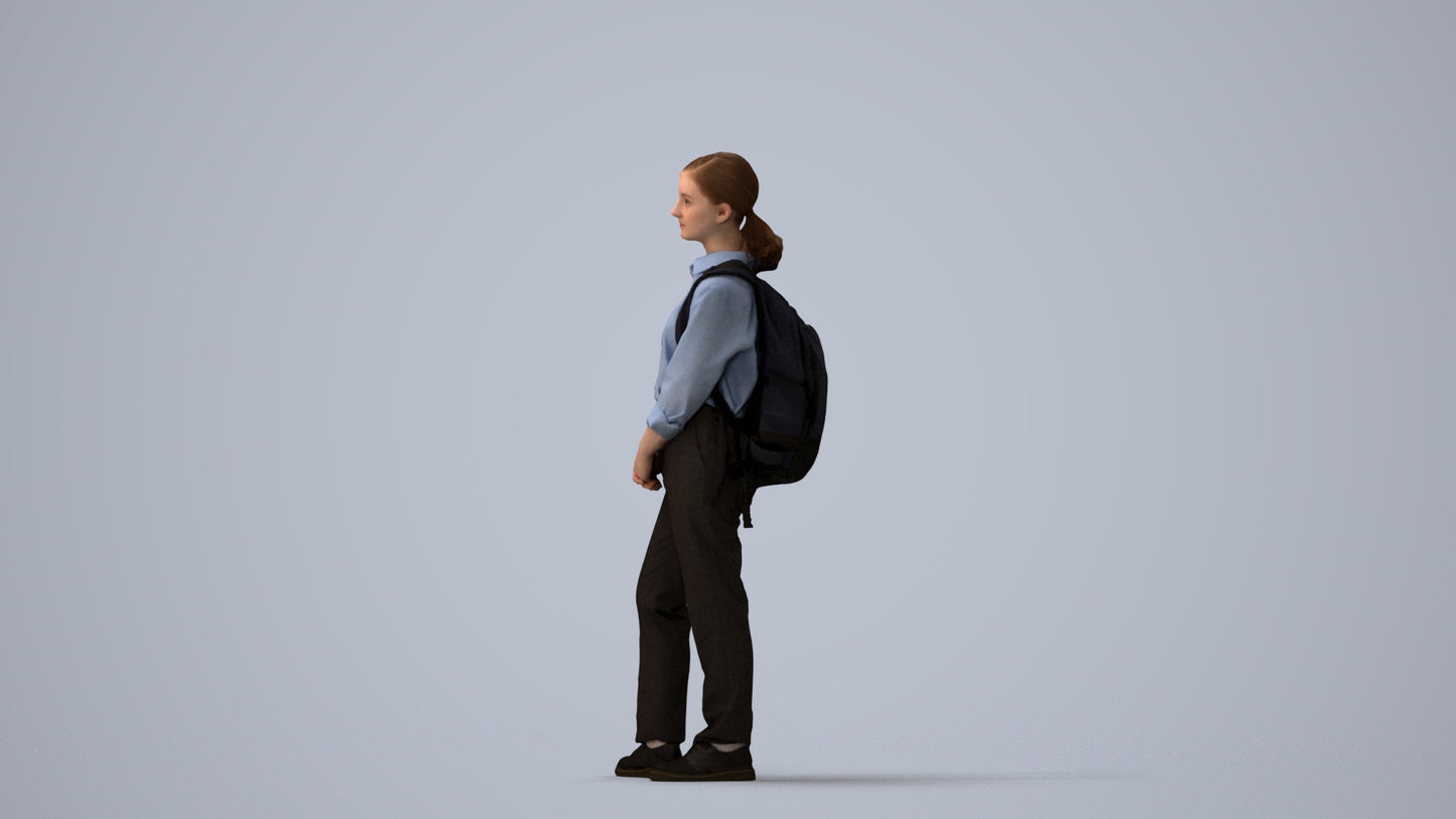 scanned 3D girl kids, photogrammetry people for Enscape and V-Ray, three-quarter view render