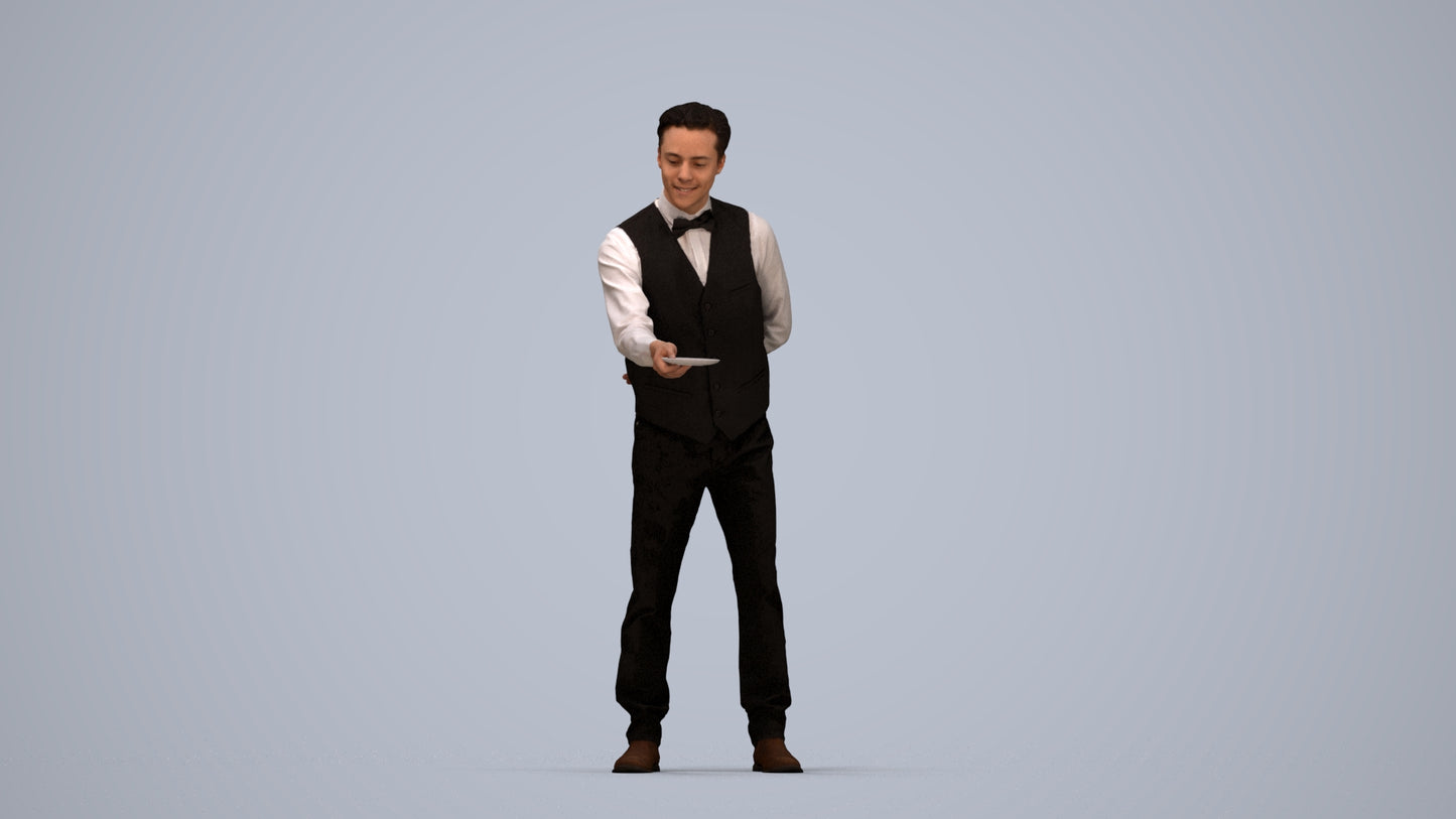 3D people model man hospitality, scanned human for 3ds Max rendering, top-down view render