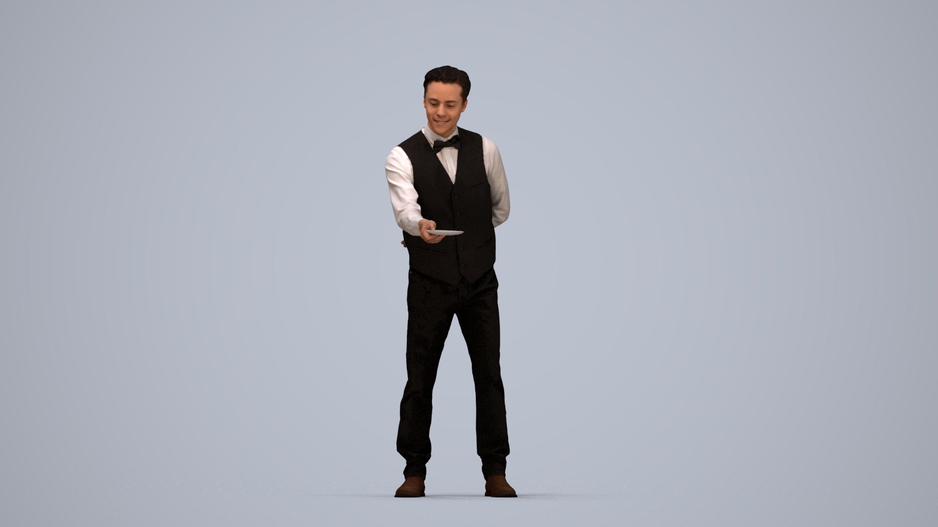 3D people model man hospitality, scanned human for 3ds Max rendering, top-down view render