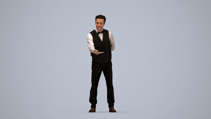 3D people model man hospitality, scanned human for 3ds Max rendering, top-down view render