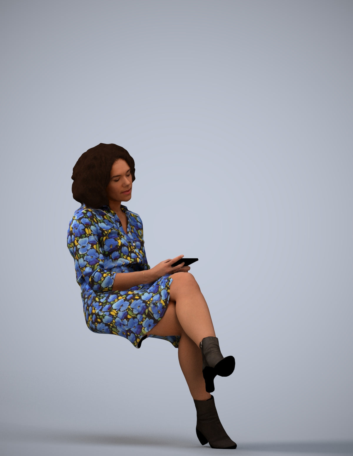 realistic 3D woman casual sitting, scanned archviz people for Blender and 3ds Max