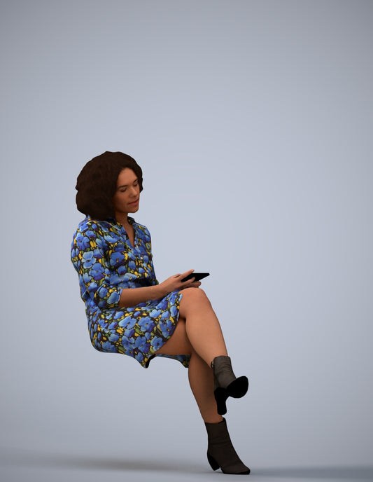 realistic 3D woman casual sitting, scanned archviz people for Blender and 3ds Max