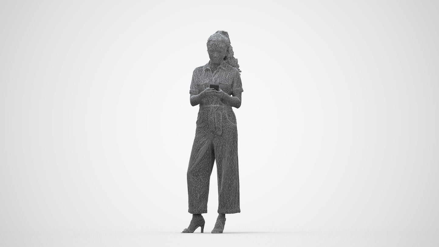 3D people model woman formal standing, scanned human for 3ds Max rendering, wireframe back view