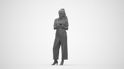 3D people model woman formal standing, scanned human for 3ds Max rendering, wireframe back view