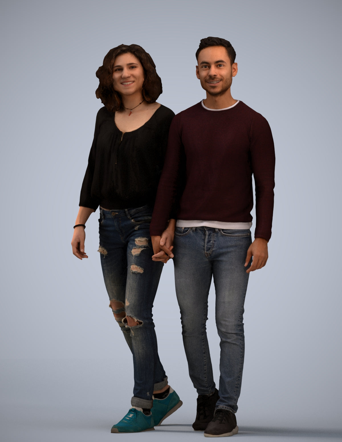 realistic 3D woman casual couple, scanned archviz people for Blender and 3ds Max