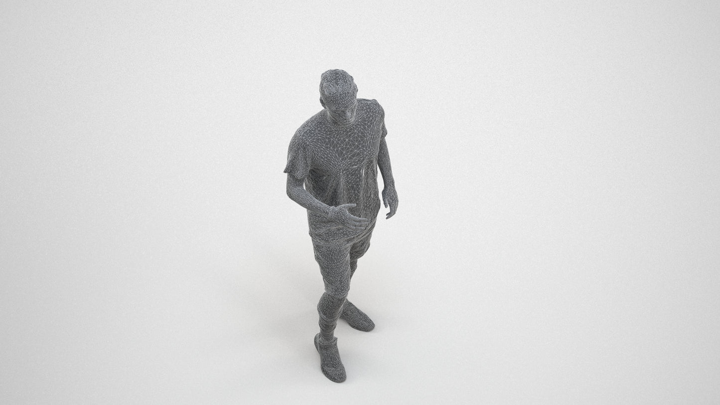 realistic 3D human man sport, archviz people FBX OBJ for Blender, wireframe three-quarter view