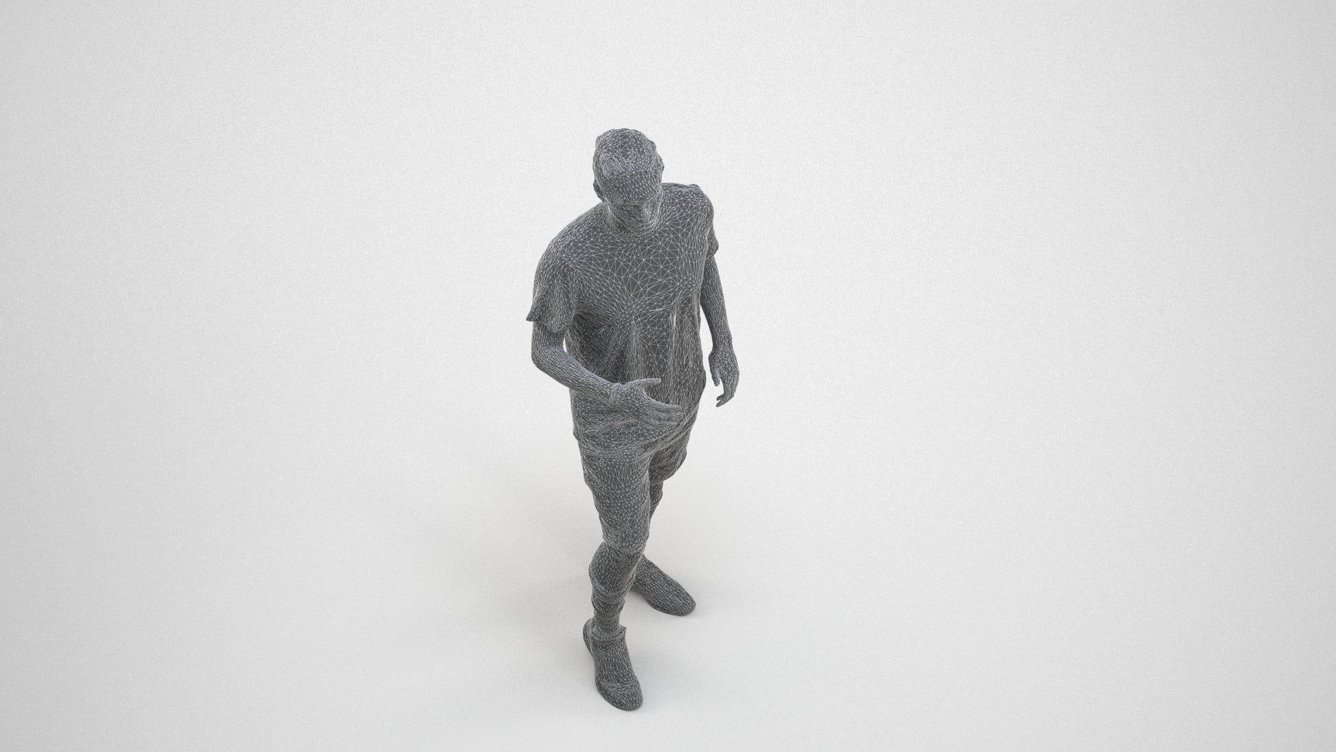 realistic 3D human man sport, archviz people FBX OBJ for Blender, wireframe three-quarter view