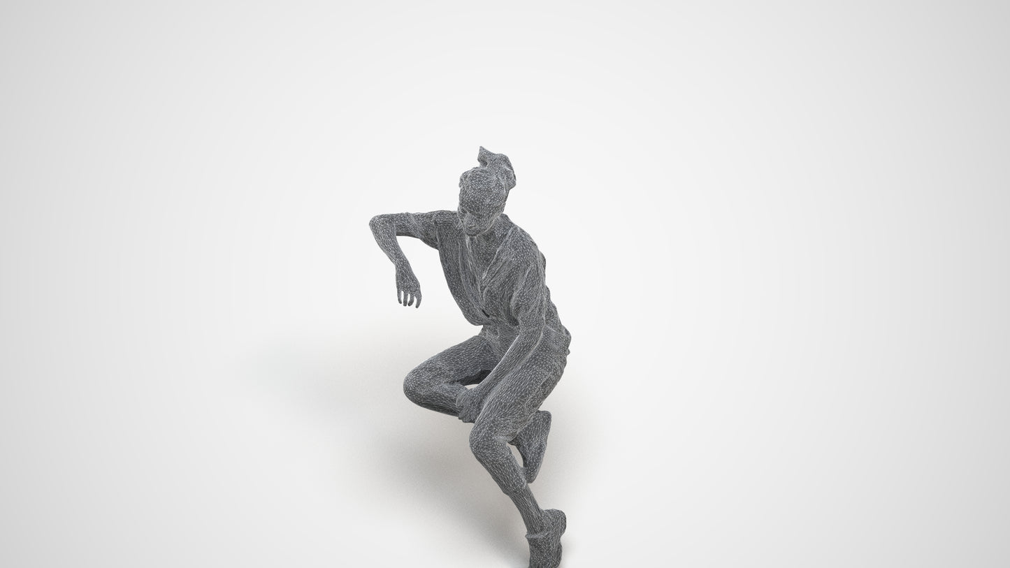 3D scanned woman sitting casual, photorealistic archviz people for Enscape and SketchUp, wireframe three-quarter view