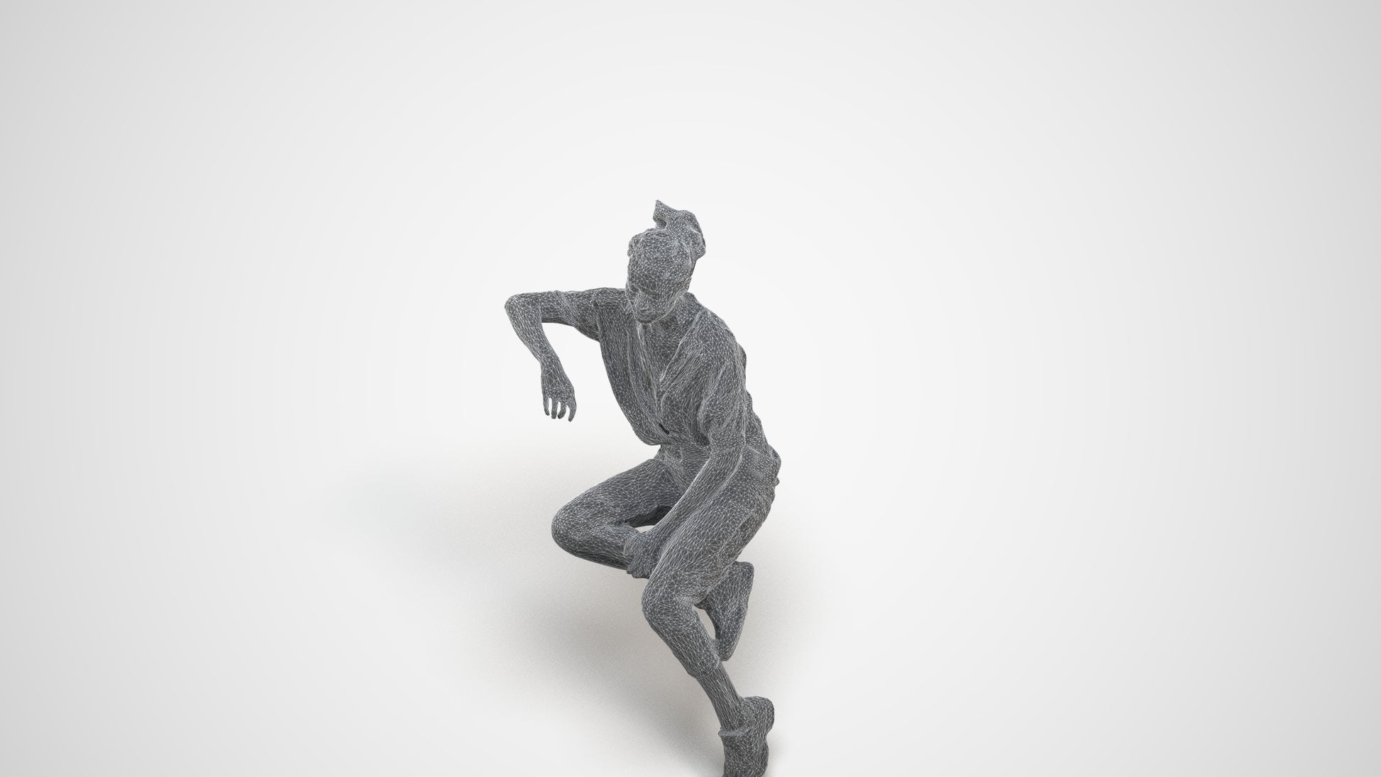 3D scanned woman sitting casual, photorealistic archviz people for Enscape and SketchUp, wireframe three-quarter view