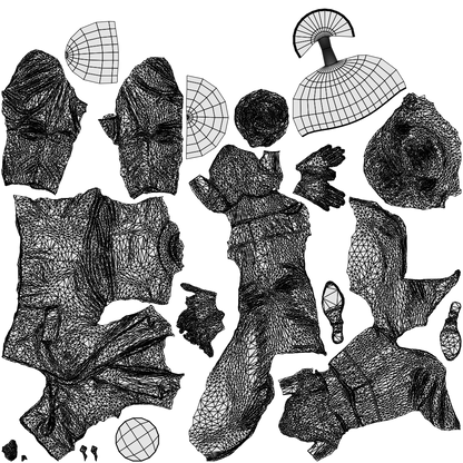 scanned 3D woman business, photogrammetry people for Enscape and V-Ray, wireframe top-down view