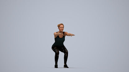 3D human model woman sport, photogrammetry scanned person for archviz, top-down view render