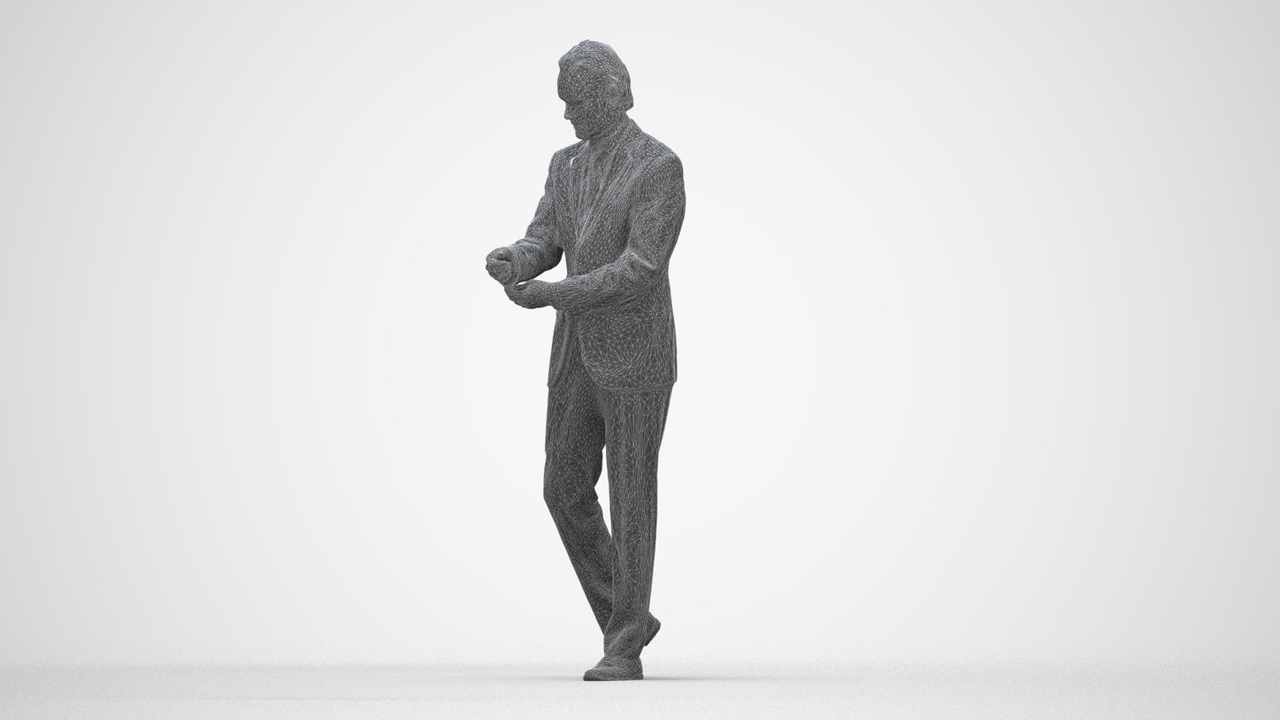photogrammetry 3D man business, realistic human model archviz FBX, wireframe back view
