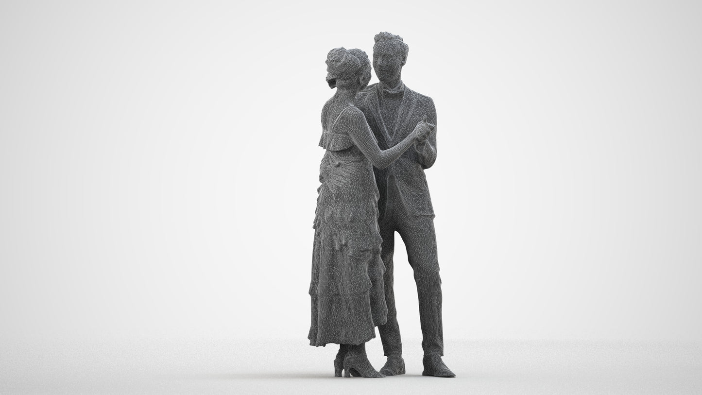scanned 3D woman formal dancing, photogrammetry people for Enscape and V-Ray, wireframe side view