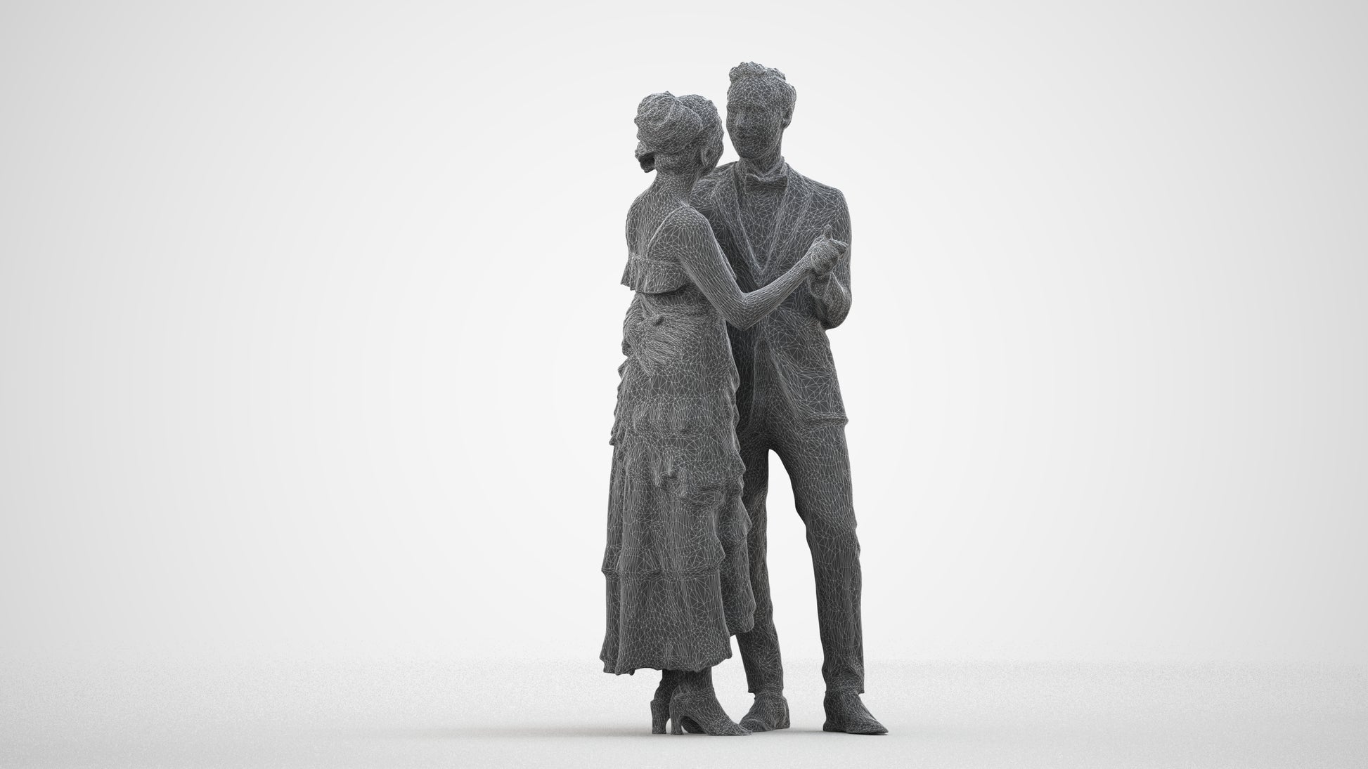 scanned 3D woman formal dancing, photogrammetry people for Enscape and V-Ray, wireframe side view