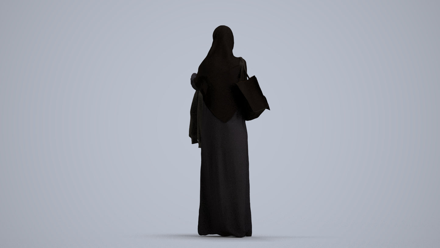 scanned 3D woman shopping, photogrammetry people for Enscape and V-Ray, front view render