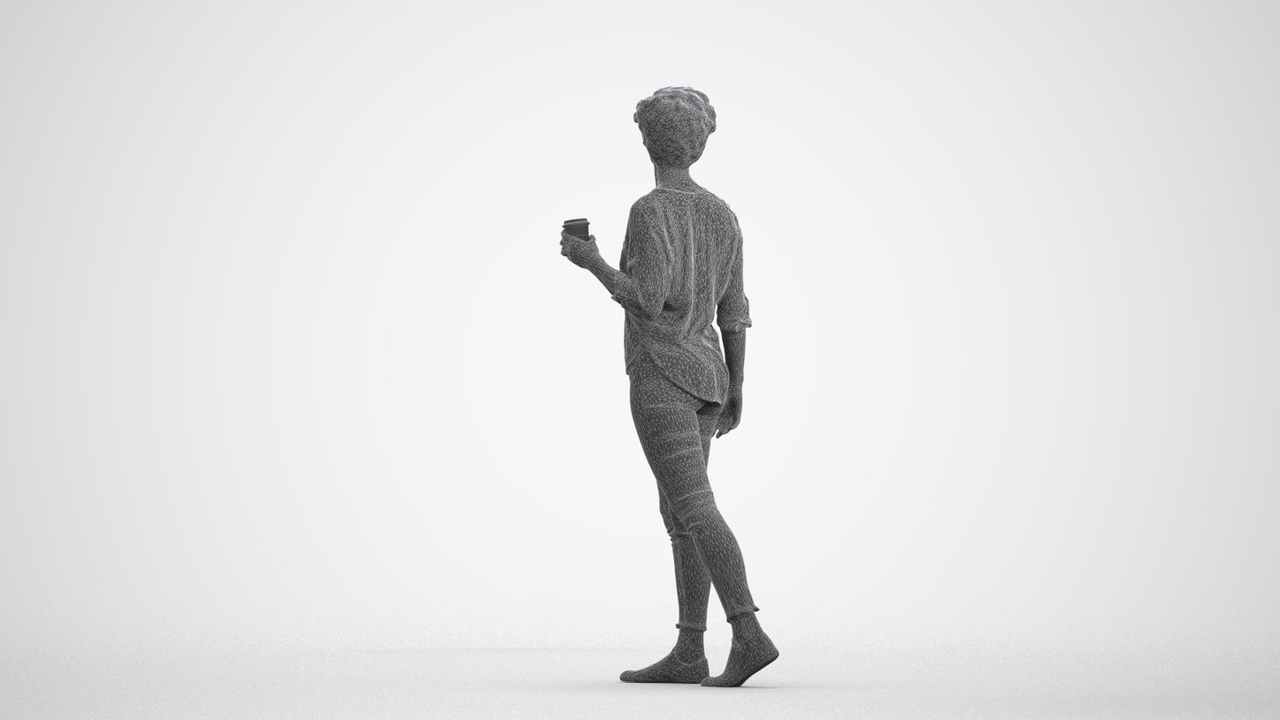 scanned 3D woman casual walking, photogrammetry people for Enscape and V-Ray, wireframe front view
