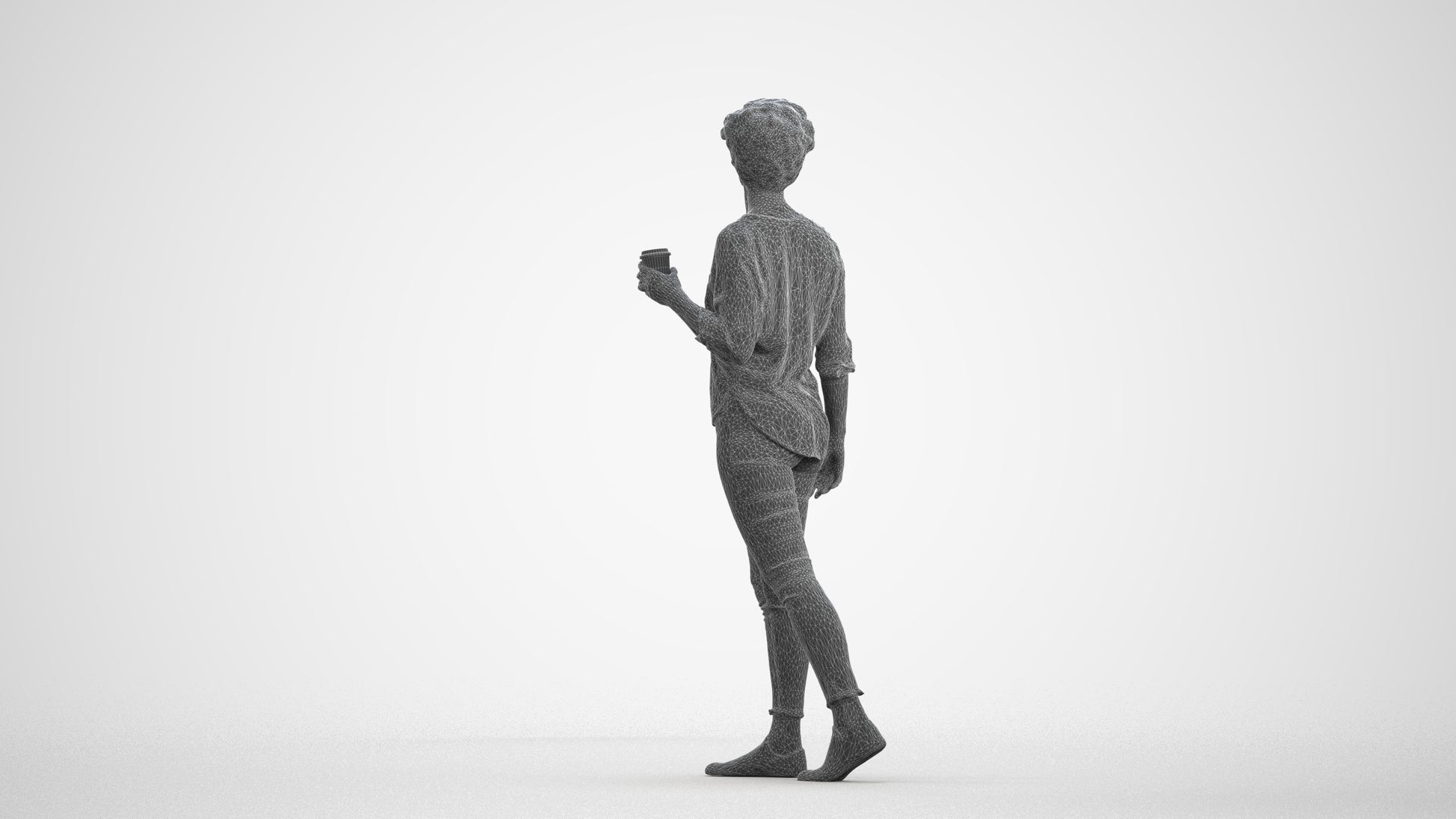scanned 3D woman casual walking, photogrammetry people for Enscape and V-Ray, wireframe front view