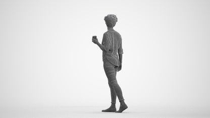 scanned 3D woman casual walking, photogrammetry people for Enscape and V-Ray, wireframe front view