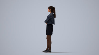 realistic 3D woman casual standing, scanned archviz people for Blender and 3ds Max, three-quarter view render