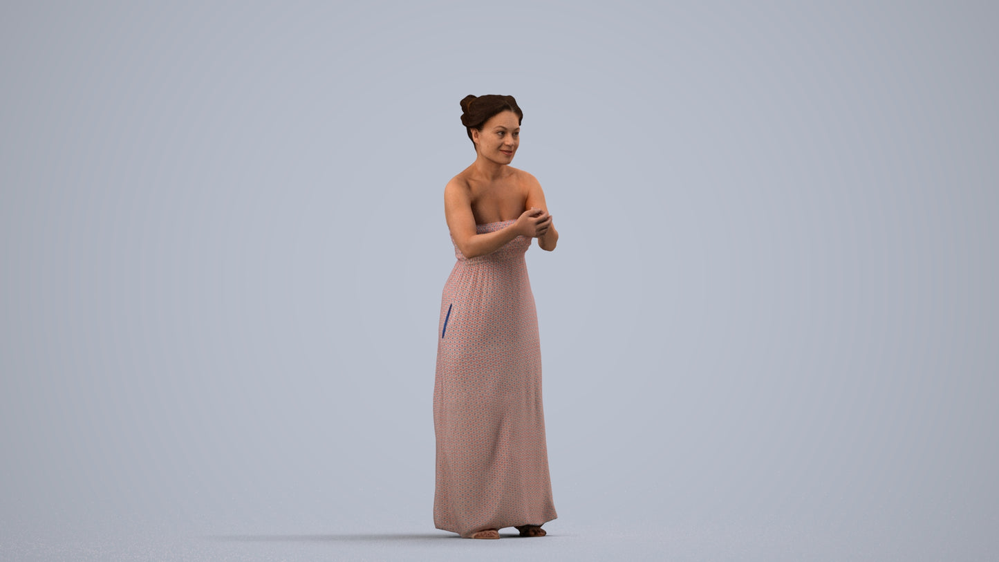 realistic 3D human woman casual standing, archviz people FBX OBJ for Blender, side view render