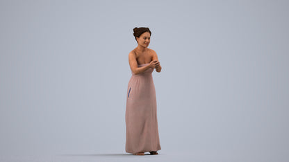 realistic 3D human woman casual standing, archviz people FBX OBJ for Blender, side view render