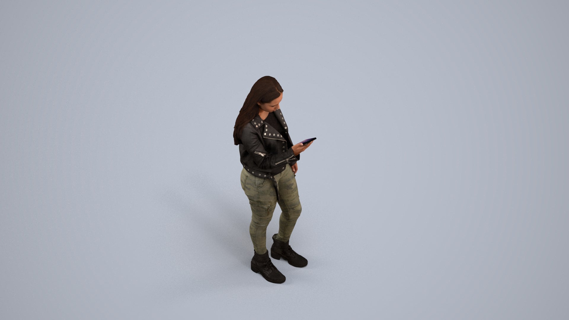 realistic 3D human woman casual shopping, archviz people FBX OBJ for Blender, back view render
