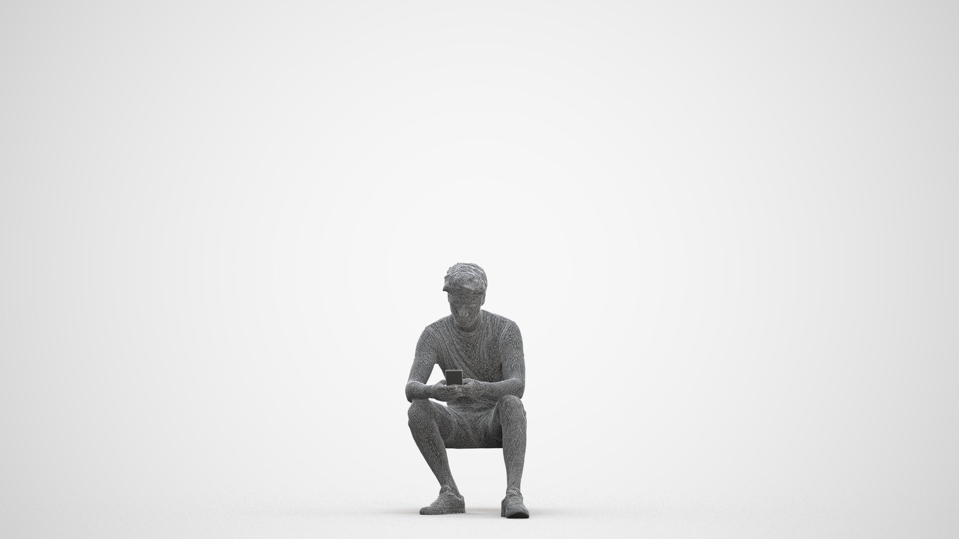 realistic 3D human man casual sitting, archviz people FBX OBJ for Blender, three-quarter front view render