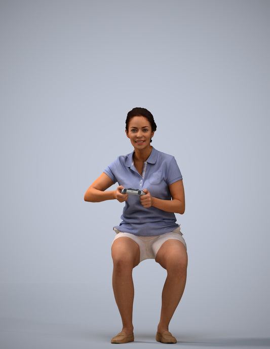 3D scanned woman sitting casual, photorealistic archviz people for Enscape and SketchUp