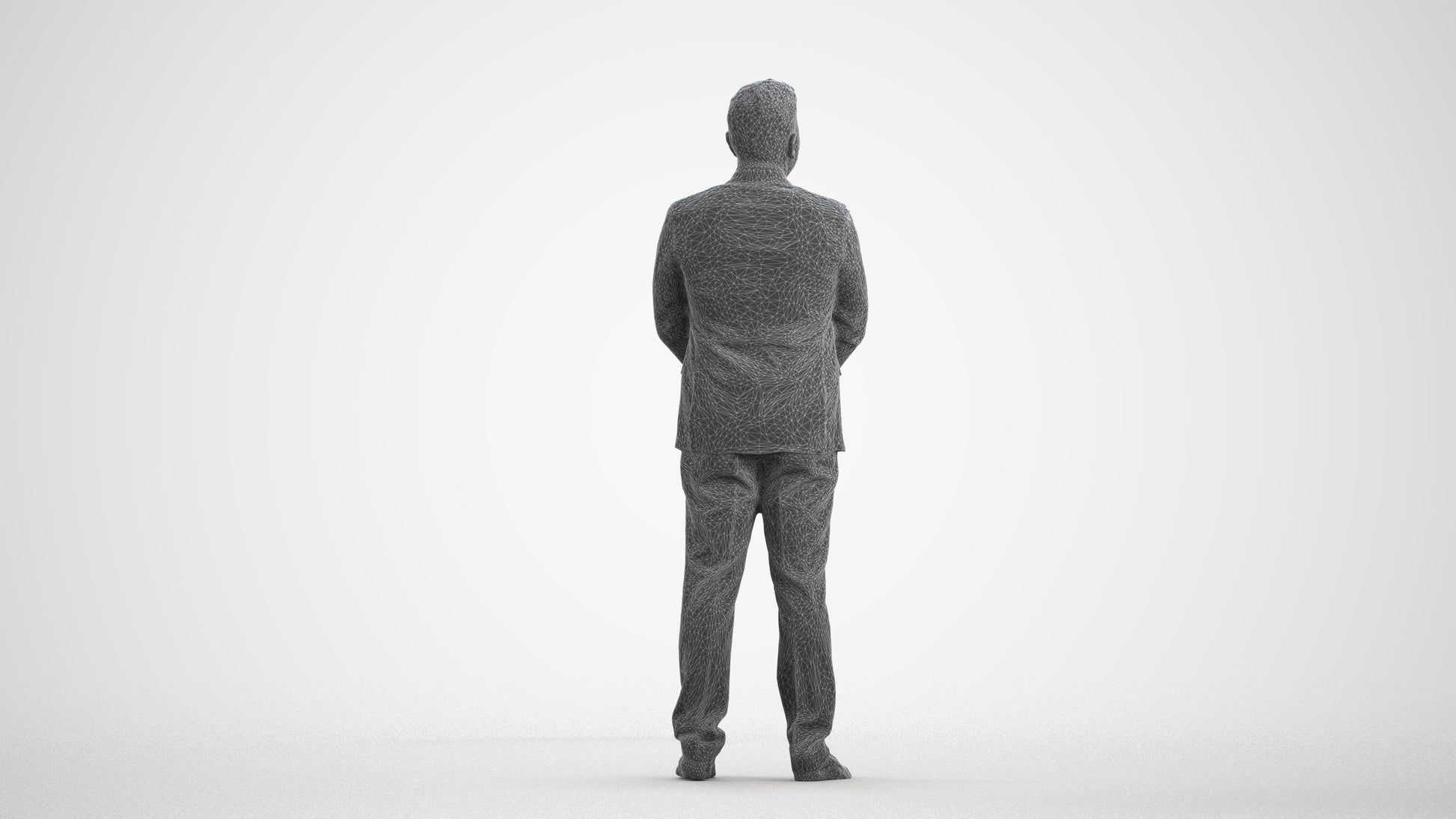 3D people model man business formalaffairs, scanned human for 3ds Max rendering, wireframe front view
