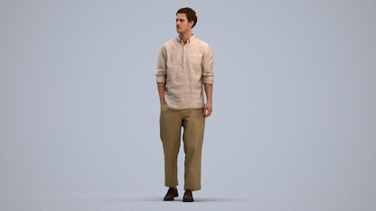 3D human model man casual walking, photogrammetry scanned person for archviz, standing pose render