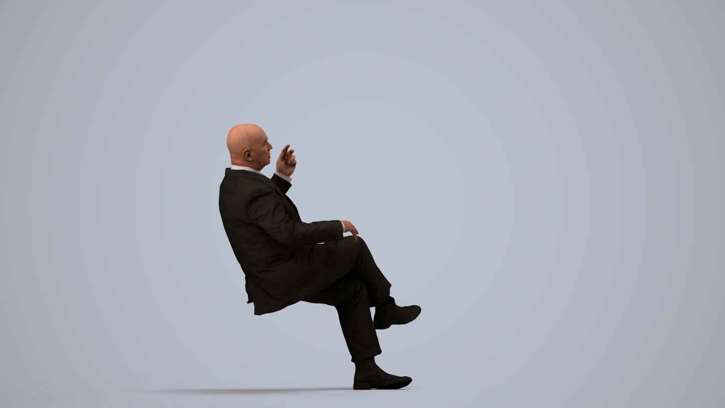realistic 3D people senior man business, render-ready for V-Ray and Corona, FBX OBJ, side view render