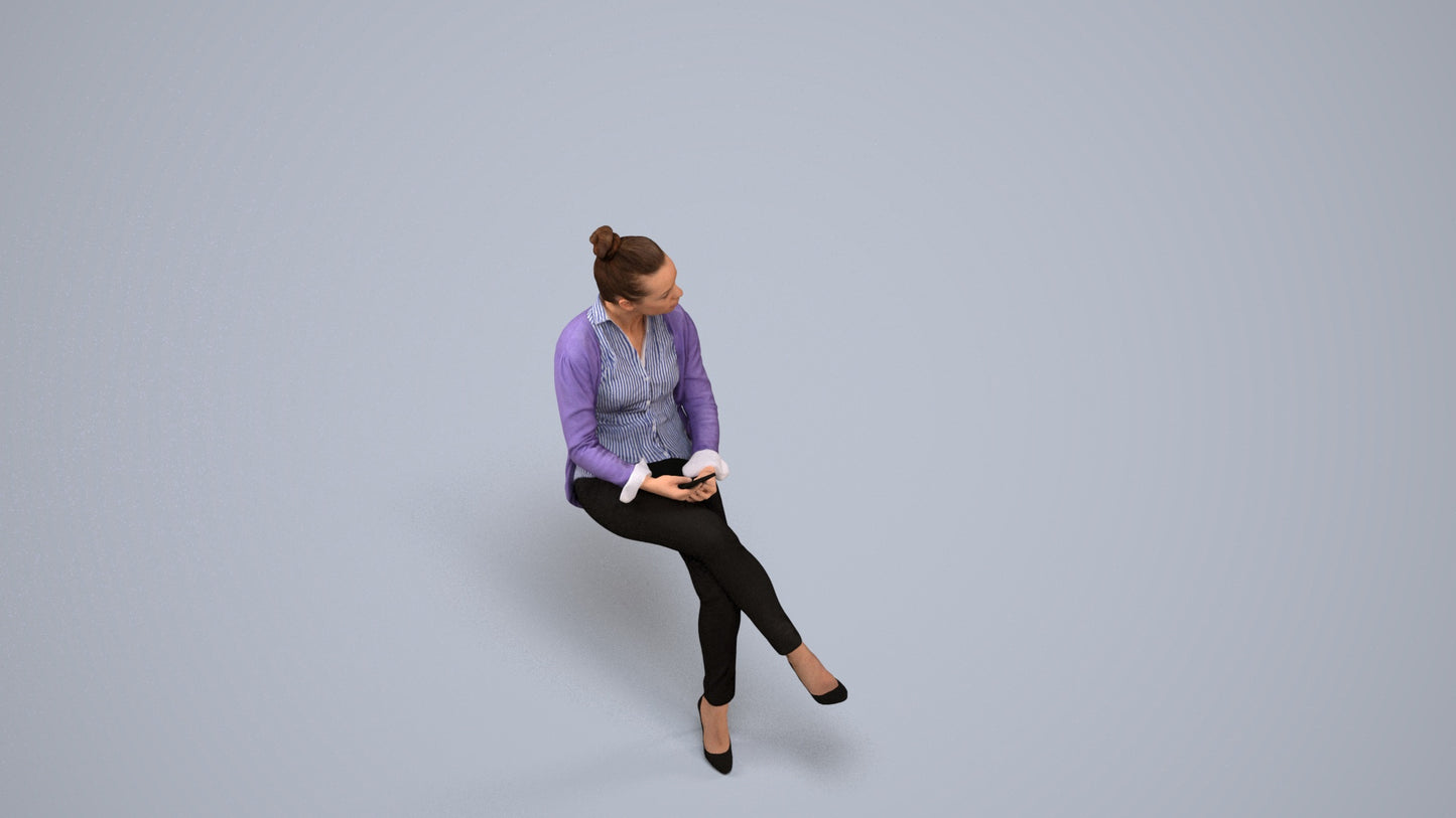 3D people model woman business sitting, scanned human for 3ds Max rendering, back view render