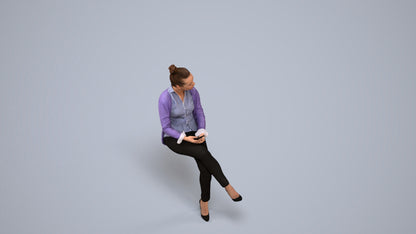 3D people model woman business sitting, scanned human for 3ds Max rendering, back view render