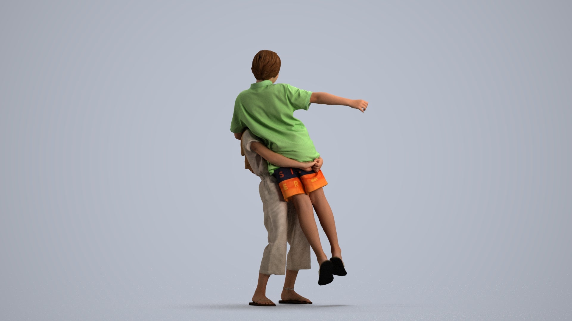 realistic 3D human girl kids, archviz people FBX OBJ for Blender, front view render