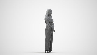 realistic 3D people woman casual standing, render-ready for V-Ray and Corona, FBX OBJ, wireframe side view
