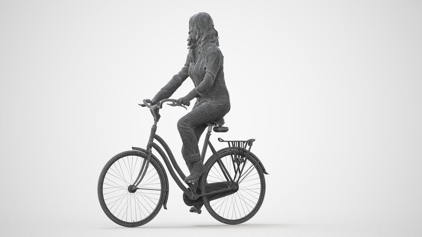 3D scanned woman cycling casual, photorealistic archviz people for Enscape and SketchUp, square thumbnail