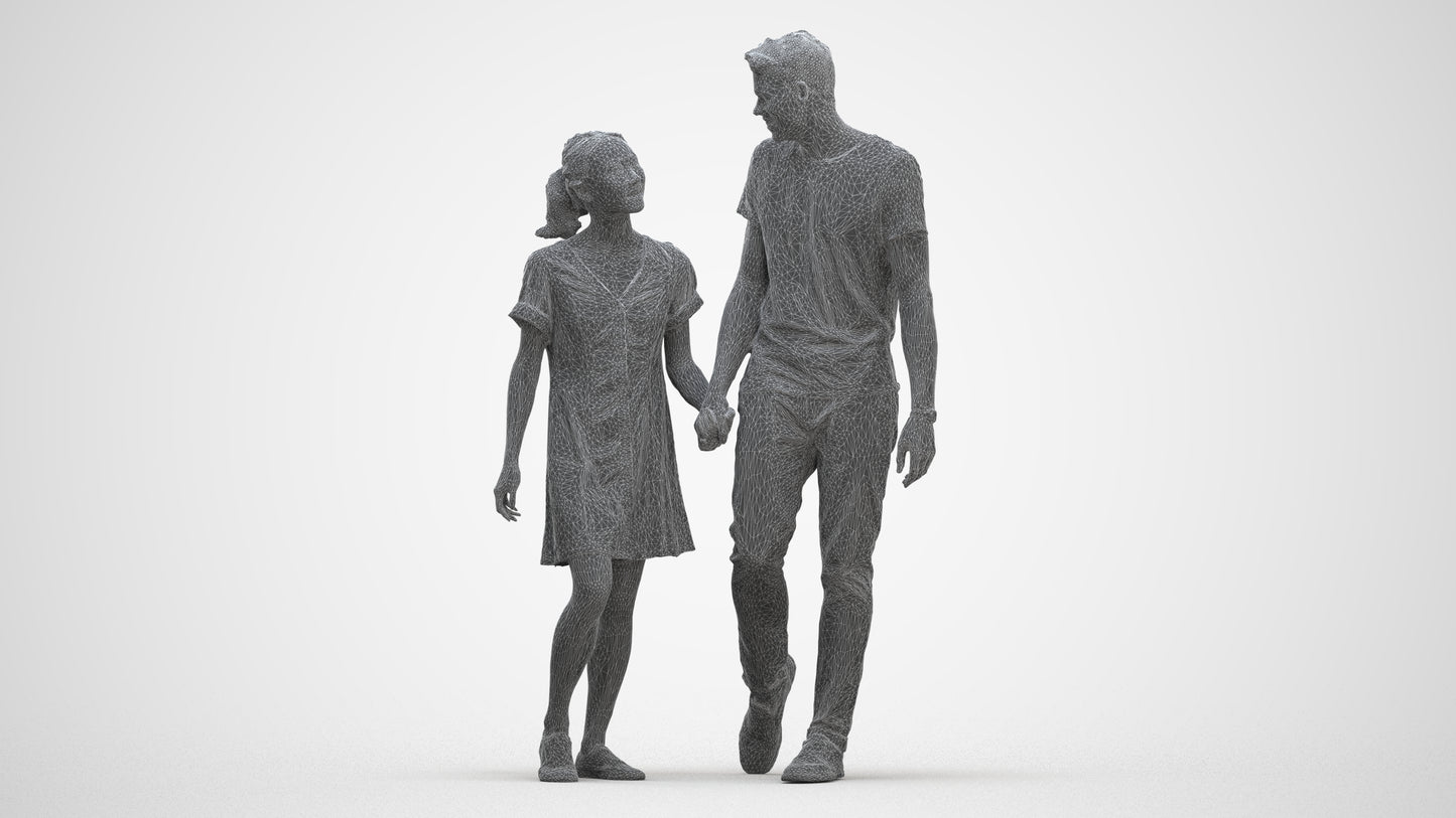 3D people model woman casual couple, scanned human for 3ds Max rendering, three-quarter front view render