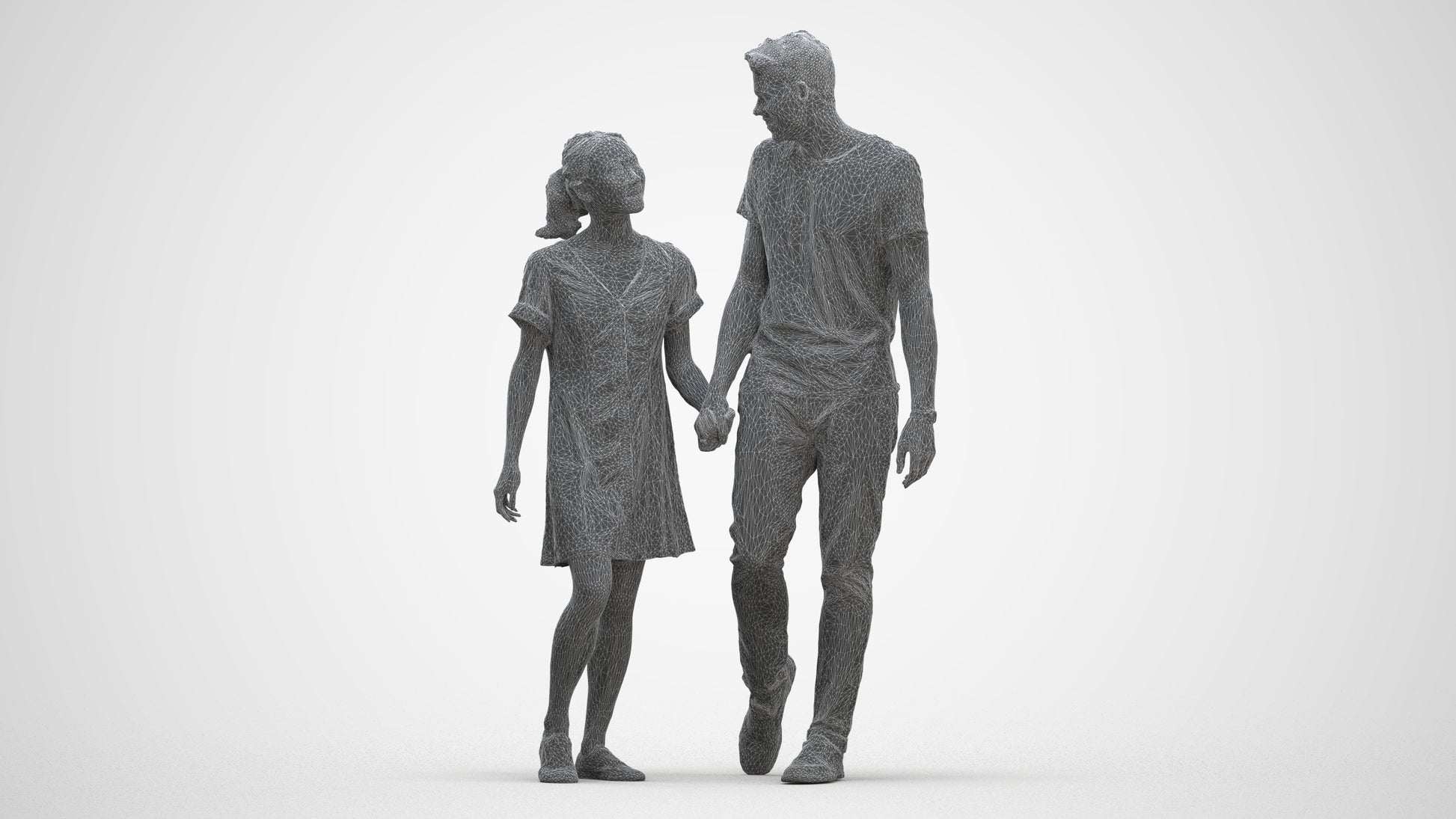 3D people model woman casual couple, scanned human for 3ds Max rendering, three-quarter front view render