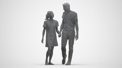 3D people model woman casual couple, scanned human for 3ds Max rendering, three-quarter front view render