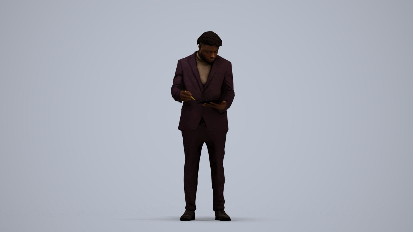 realistic 3D man business, scanned archviz people for Blender and 3ds Max, standing pose render
