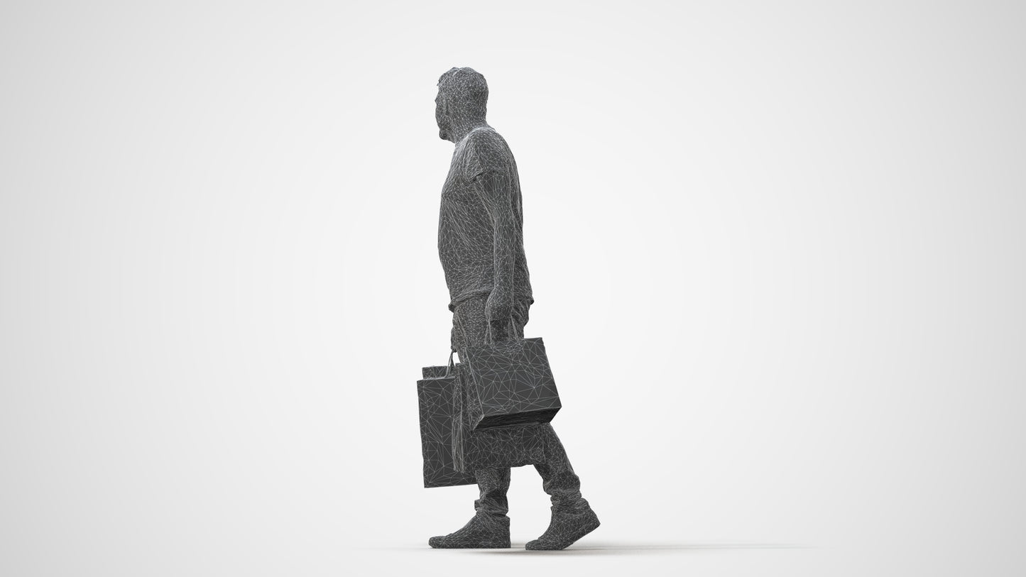 scanned 3D senior man casual shopping, photogrammetry people for Enscape and V-Ray, square thumbnail