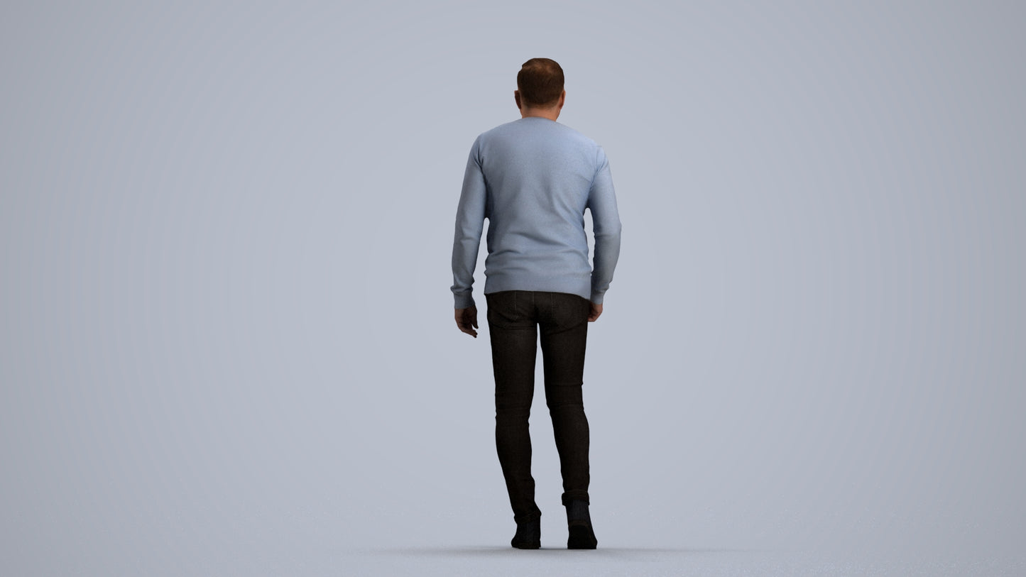 realistic 3D human man casual walking, archviz people FBX OBJ for Blender, front view render